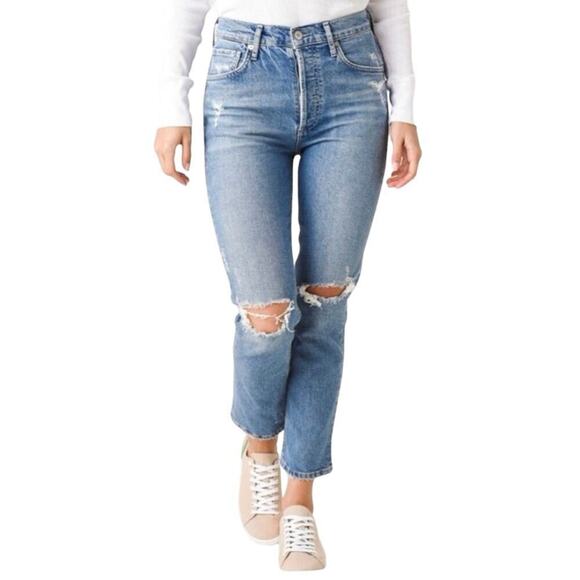 CITIZENS OF HUMANITY Charlotte Crop Distressed Denim Jeans Cropped Women’s Sz 25 - Picture 1 of 8